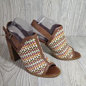 House of Harlow 1960 Teagan Slingback Multicolor Woven Leather Sandals Womens 40